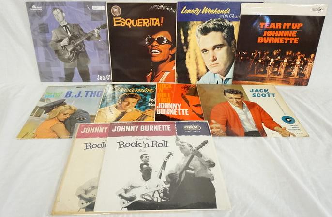 LOT OF 10 ROCKABILLA/ROCK ALBUMS: LOT OF TEN ROCKABILLY/ROCK ALBUMS MOST ARE RE-ISSUES; TEAR IT UP JOHNNY BURNETTE, LONELY WEEKENDS WITH CHARLIE RICH, ESQUERITA! DUCK TAIL JOE CLAY, JACK SCOTT , ROCK N' ROLL TRO JOHNNY BURNETTE,DREAMI