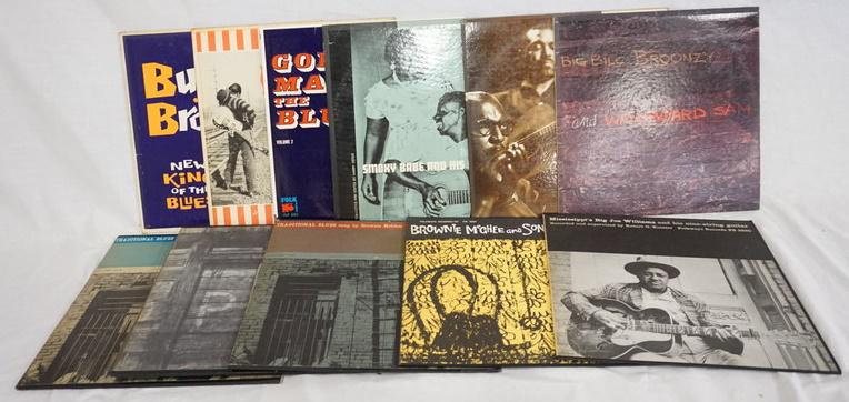 LOT OF 11 BLUES ALBUMS: LOT OF 11 BLUES ALBUMS; BIG BILL BROONZE & WASHBOARD SAM, SMOKEY BABE & HIS FRIENDS, SONNY TERRY & BROWNIE MCGHEE AT SUGAR HILL, BUSTER BROWN NEW KING OF THE BLUES, MEAN OL' FISCO ARTHUR *BIG BOY* CRU