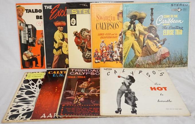 LOT OF 9 CARIBBEAN ALBUMS: LOT OF NINE CARIBBEAN ALBUMS; TOO HOT T O HANDLE, TRINIDAD ALL TIME CALYPSO HITS, CALYPSO U.S.A., THE ELOISE TRIO, THE TABLOT BROTHERS OF BERUMDA, THE ORIGINAL TRINIDAD STEEL BAND, THE EXCITING ELOISE