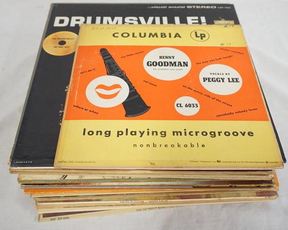 LOT OF 25 JAZZ ALBUMS: LOT OF 25 JAZZ ALBUMS; BENNY GOODMAN W/ PEGGY LEE (10 IN LP) THE COMPLETE ARTIE SHAW VOL. 1, JIMMIE LUNCEFORD IN HI-FI, CHARLES LLOYD QUARTETOF COURSE, DRUMSVILLE!OSCAR BROWN JR. TELLS IT LIKE IT IS!,