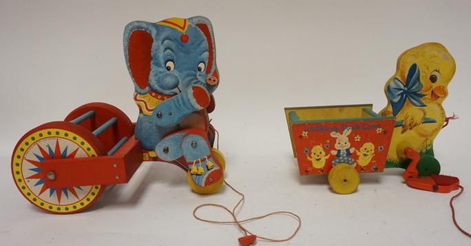 ANTIQUE FISHER PRICE TOYS, ELEPHANT AND WALKING DUCK (1 of 2)