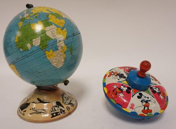 TIN OHIO ART TOY GLOBE AND CHEIN DISNEY TOP (1 of 1)