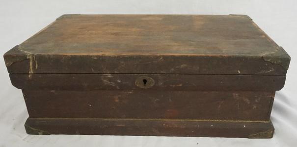 ANTIQUE MINIATURE WALNUT CHEST WITH BRASS CORNERS (1 of 2)