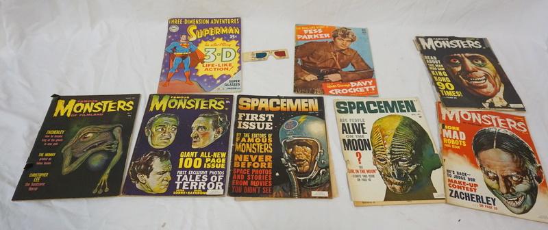 VINTAGE 60'S SUPERMAN 3D, MONSTERS & SPACEMEN MAGAZINES: VINTAGE 60'S SUPERMAN 3D, MONSTERS, & SPACEMEN MAGAZINES W/*COVERS LOOSE* & FESS PARKER
