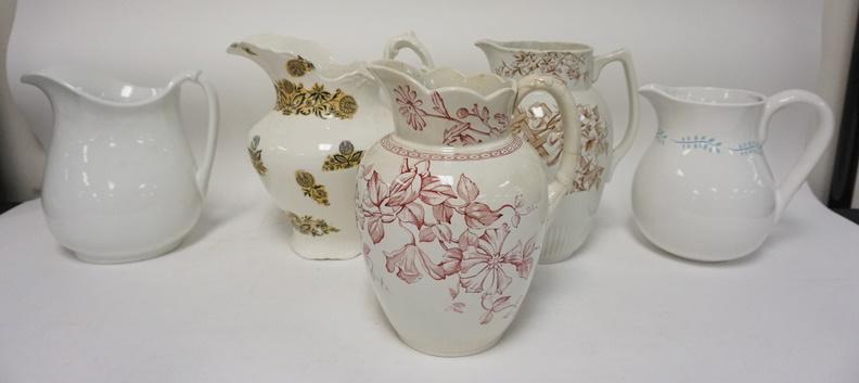 LOT OF 5 IRONSTONE/RELATED PITCHERS: LOT OF FIVE IRONSTONE & RELATED PITCHERS