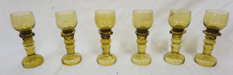 LOT OF 7 WINE GLASSES: LOT OF SEVEN AMBER WINE GLASSES