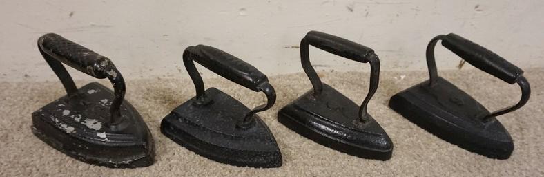 COLLECTION OF 4 ANTIQUE FLAT IRONS: COLLECTION OF 4 ANTIQUE FLAT IRONS