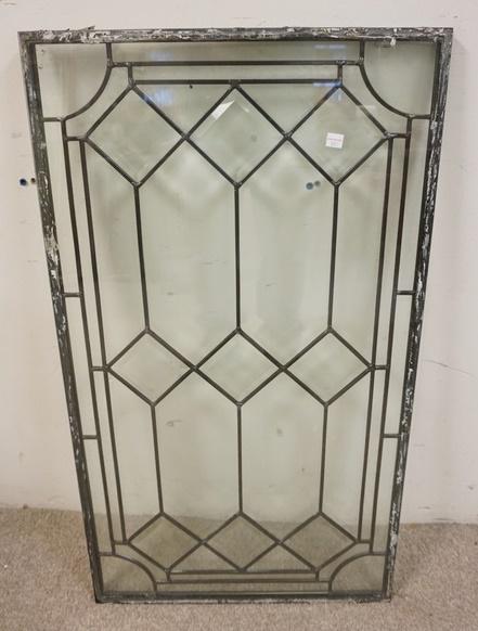LEADED GLASS WINDOW FRAMED W/GLASS ON BOTH SIDES: LEADED GLASS WINDOW FRAMED W/GLASS ON BOTH SIDES, 20 IN X 36 1/4 IN X 1 IN DEEP