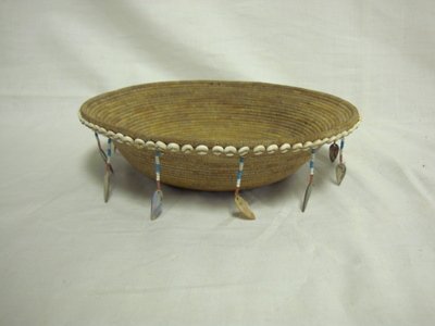 POMO CALIFORNIA BEADED BASKET; 8 1/2 IN DIA, 2 1/