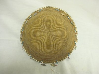 POMO CALIFORNIA BEADED BASKET; 8 1/2 IN DIA, 2 1/ - 3
