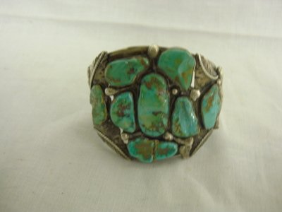 NAVAJO SILVER & TURQUOISE LARGE BRACELET