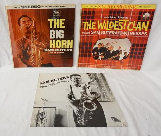 SAM BUTERA, LOT OF 3 ALBUMS: LOT OF THREE SAM BUTERA ALBUMS; JUMP JIVE AN' WAIL, LOUIS PRIMA PRESENTS- THE WILDEST CLAN STARRING SAM BUTERA AND THE WITNESS & THE BIG HORN