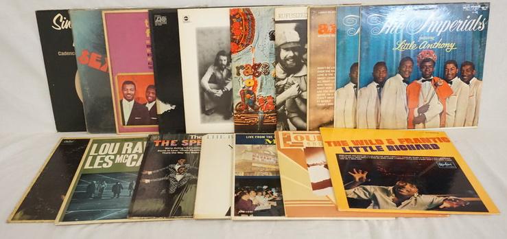 LOT OF 17 R & B ALBUMS: LOT OF 17 R & B ALBUMS; MURRAY THE K, THE BIRDS & THE BEES JEWEL AKENS, THE MAGIC OF THE SPELLBINDERS, LOU RAWLS LES MCCANN LTD. & BLACK & BLUE. THE WILD & FRANTIC LITTLE RICHARD, LOUIS JORDAN AND HIS