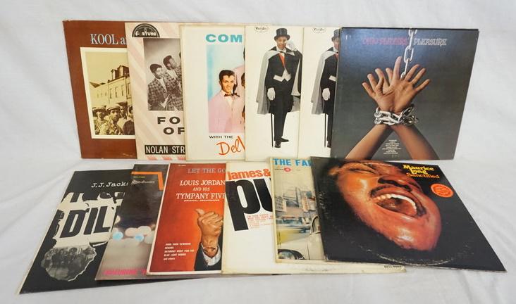 LOT OF 12 R & B ALBUMS: LOT OF 12 R & B ALBUMS; KOOL & THE GANG SELF TITLED, FORTUNE OF HITS MOLAN STRONG AND THE DIABLOS, COME GO W/ THE DEL VIKINGS, OHIO PLAYERS PLEASURE, THE DUKE OF EARL (TWO COPIES) MAURICE LONG SANCTIF