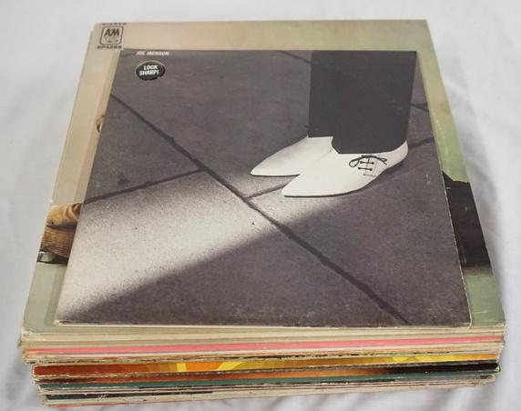 LOT OF 25 ROCK ALBUMS: LOT OF 25 ROCK ALBUMS; JOE JACKSON LOOK SHARP! (10 IN, DOUBLE LP, COMES WITH PIN) FREE FIRE & WATER, THE LAST PUFF SPOOKY TOOTH, LIEGE LEIF FAIRPORT CONVENTION, FRIJID PINK, PAUL JONES CRUCIFIX INA HO