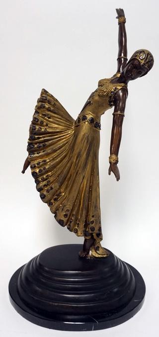 ERTE STYLE BRONZE OF AN ART DECO DANCING GIRL: ERTE STYLE BRONZE OF AN ART DECO DANCING GIRL ON A MARBLE BASE, 27 1/2 IN HIGH