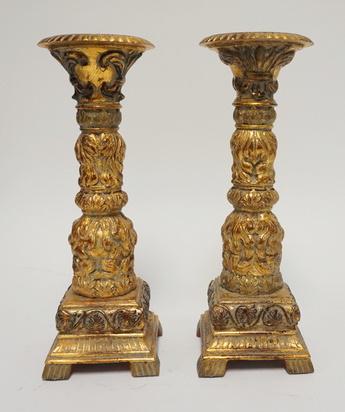 JANE SEYMOUR GILT CANDLESTICKS: JANE SEYMOUR GILT CANDLESTICKS, ST CATHERINE COLLECTION, 12 1/4 IN HIGH
