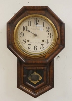 ANTIQUE WALL CLOCK, FACE MARKED MANVEL MOSES SHIPPEN: ANTIQUE WALL CLOCK, FACE MARKED MANVEL MOSES SHIPPEN, BEDFORD PENN