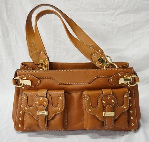 MICHAEL KORS BROWN LEATHER POCKET HAND BAG (1 of 5)