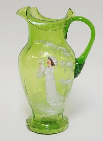 BLOWN VICTORIAN *MARY GREGORY* PITCHER: BLOWN VICTORIAN *MARY GREGORY* PITCHER 12 IN H