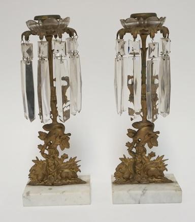 PAIR OF GIRONDALS W/ UNUSUAL SQUIRREL DECORATION: PAIR OF GIRONDALS W/ UNUSUAL SQUIRREL DECORATION 14 IN H