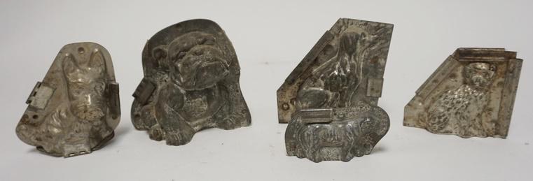 5 DOG CHOCOLATE MOLDS: FIVE DOG CHOCOLATE MOLDS LARGEST ON IS 4 3/4 IN H