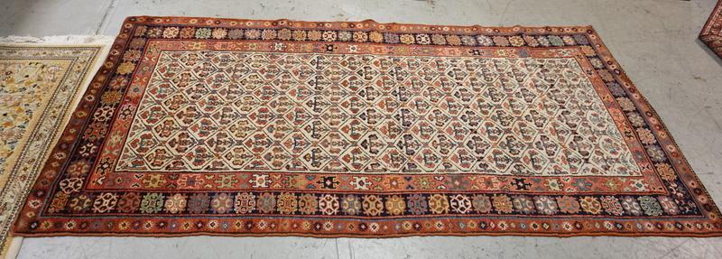 ANTIQUE ORIENTAL THROW RUG: ANTIQUE ORIENTAL THROW RUG 4 FT 10 IN X 9 FT 7 IN