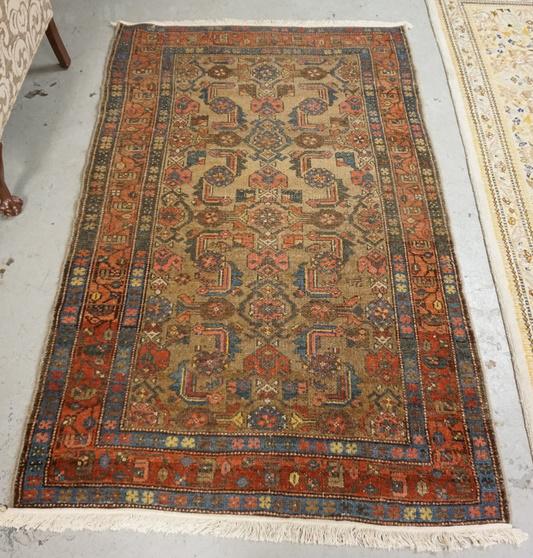 ANTIQUE ORIENTAL THROW RUG: ANTIQUE ORIENTAL THROW RUG 3 FT 10 IN X 6 FT 1 IN