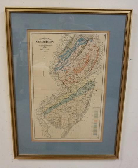 FRAMED 1868 MAP OF NJ: FRAMED 1868 GEOLOGICAL MAP OF NJ BY GEO. H. COOK. NICELY FRAMED & DOUBLE MATTED 23 1/4 IN X 31 3/4 IN INCLUDING FRAME