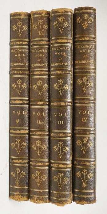4 VOLUMES OF THE COMPLETE WORK OF REMBRANDT: FOUR VOLUMES OF THE COMPLETE WORK OF REMBRANDT PUBLISHED 1897 LIMITED EDITION 25 COPIES ON JAPAN PAPER NUMBERED 1-75 ALL ARE 9/75. 17 3/4 X 14 1/2 IN APP. 2 IN THICK