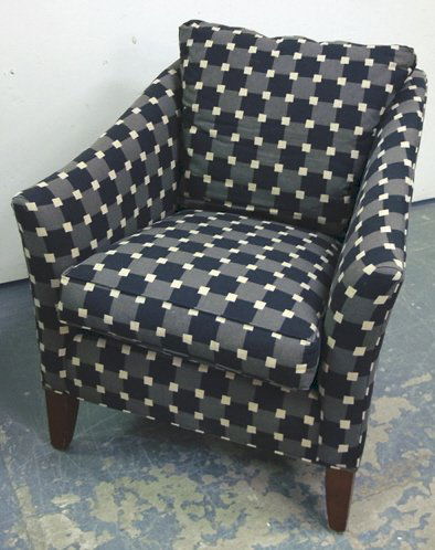 ETHAN ALLEN UPHOLSTERED ARM CHAIR; 35 1/2 IN H, 3: ETHAN ALLEN UPHOLSTERED ARM CHAIR; 35 1/2 IN H, 31 IN W, 35 IN D; BLACK, GRAY & WHITE