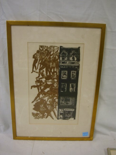 LG WOODBLOCK PRINT BY JACOB FAUDAU; PENCIL SIGNED;: LG WOODBLOCK PRINT BY JACOB FAUDAU; PENCIL SIGNED; 10 IN X 17 IN