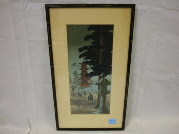 JAPANESE WOODBLOCK PRINT; NIGHT, WINTER SCENE; SIG: JAPANESE WOODBLOCK PRINT; NIGHT, WINTER SCENE; SIGNED MIDDLE LEFT; 6 1/2 IN X 14 IN