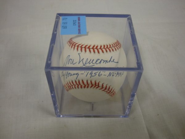 SIGNED BASEBALL; DON NEWCOMBE, CY YOUNG 1956 NL M: SIGNED BASEBALL; DON NEWCOMBE, CY YOUNG 1956 NL MVP