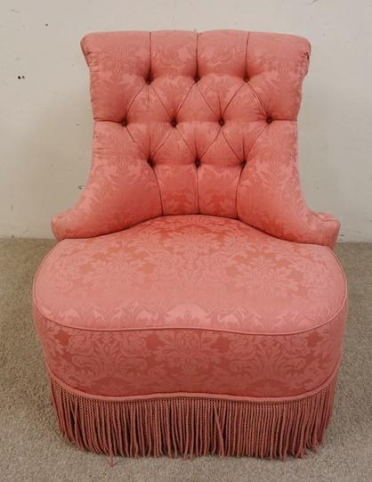 KARGES *CHAISE A CAPUCINE* CHAIR: KARGES *CHAISE A CAPUCINE* CHAIR, TUFTED BACK, PINK BROCADE UPHOLSTERY