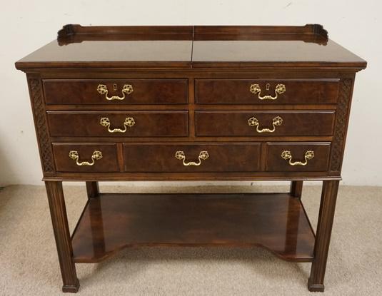 HENREDON 5 DRAWER FLIP TOP SERVER: HENREDON 5 DRAWER FLIP TOP SERVER, HAS HARD SERVING SURFACE, 40 IN WIDE CLOSED X 17 1/2 IN DEEP X 37 IN HIGH TO TOP OF BACK GALLERY