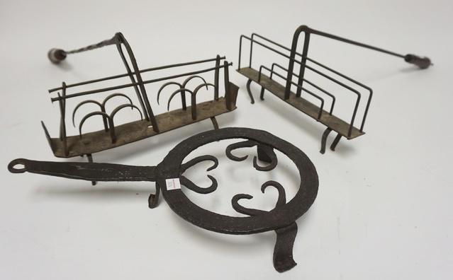 WROUGHT IRON LOT-2 TOASTERS & A TRIVET: WROUGHT IRON LOT-2 TOASTERS & A TRIVET
