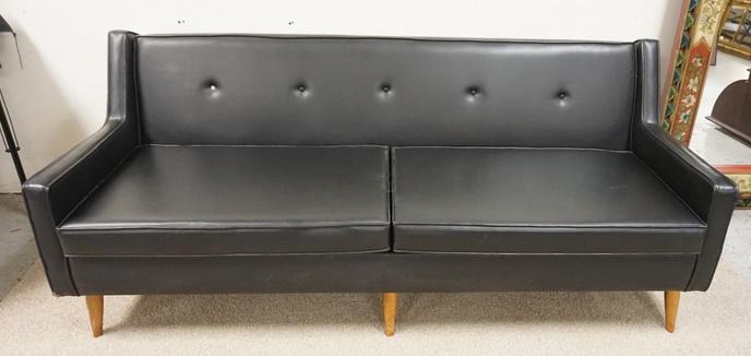 MID CENTURY MODERN SOFA BY DUVAL: MID CENTURY MODERN SOFA BY DUVAL, ONE BACK BUTTON MISSING, 70 IN WIDE