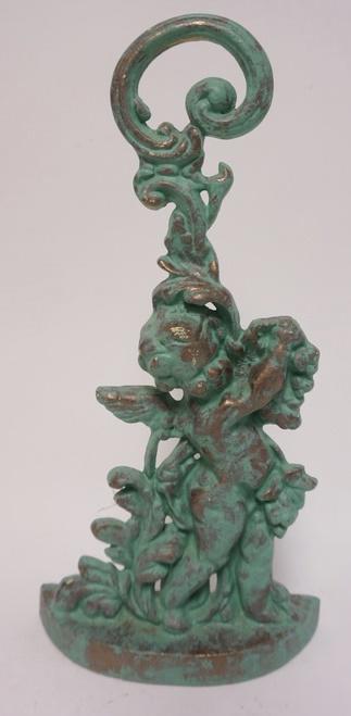 PAINTED CAST IRON CHERUB DOORSTOP: PAINTED CAST IRON CHERUB DOORSTOP, 16 IN HIGH