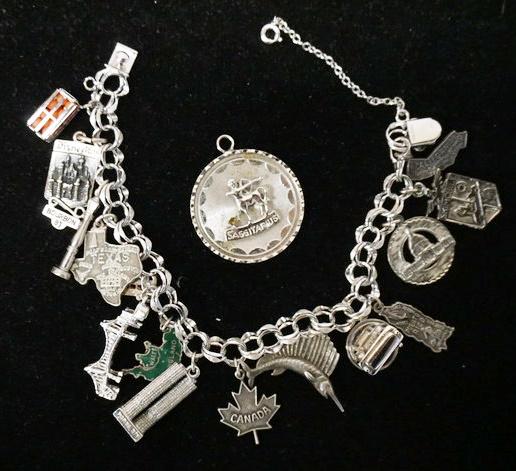 STERLING SILVER CHARM BRACELET W/ CHARMS (1 of 1)