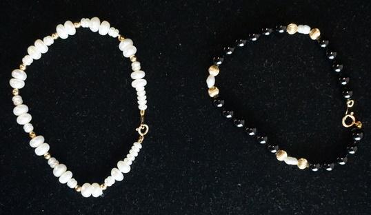 TWO BRACELETS W/ PEARLS & 14K GOLD CLASPS (1 of 3)