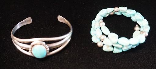 2 STERLING SILVER & TURQUOISE BRACELETS (1 of 3)