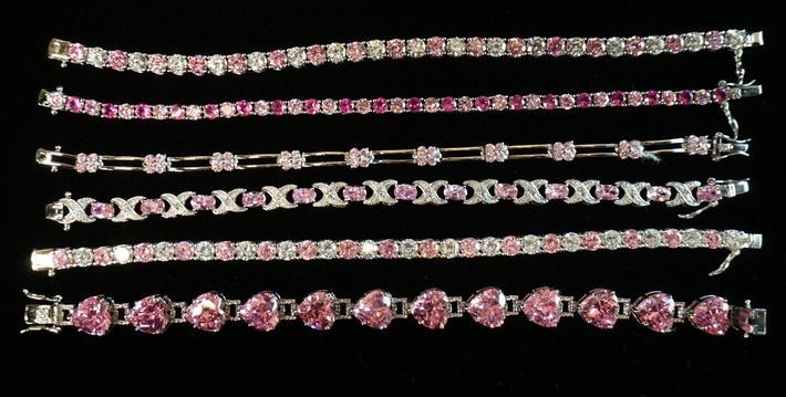 LOT OF 6 BRACELETS W/ PINK GEMSTONES (1 of 2)