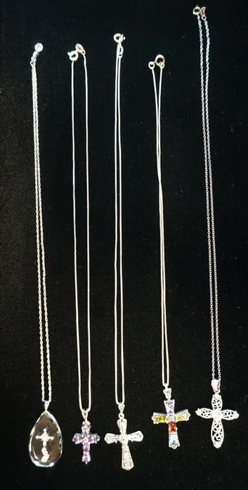 LOT OF 5 STERLING SILVER NECKLACES W/ CROSS PENDANTS (1 of 3)
