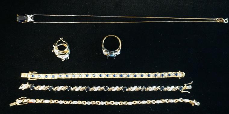 LOT OF STERLING SILVER JEWELRY: LOT OF STERLING SILVER JEWELRY; THREE BRACELETS, A NECKLACE, A RING, & A PAIR OF EARRINGS. COMBINED WEIGHT INLCUDING STONES IS 1.79 TROY OUNCES