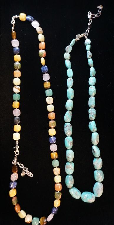 TWO JAY KING NECKLACES: TWO STONED JAY KING NECKLACES W/ STERLING SILVER BEADS, CHAIN & CLASPS. ONE IS TURQUOISE
