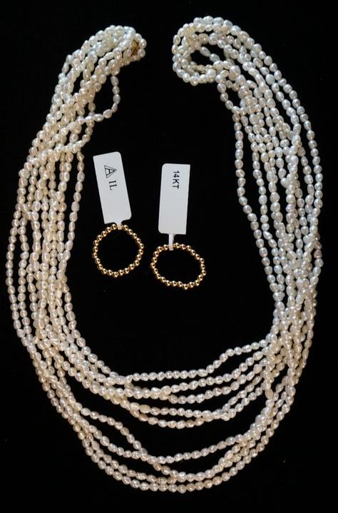 SEED PEARL TYPE NECKLACE W/ 14K GOLD CLASP & 2 RINGS (1 of 1)