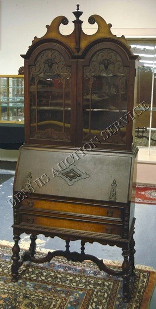 DECO WALNUT SECRETARY W/TIGER MAPLE TRIM