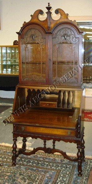 DECO WALNUT SECRETARY W/TIGER MAPLE TRIM - 2
