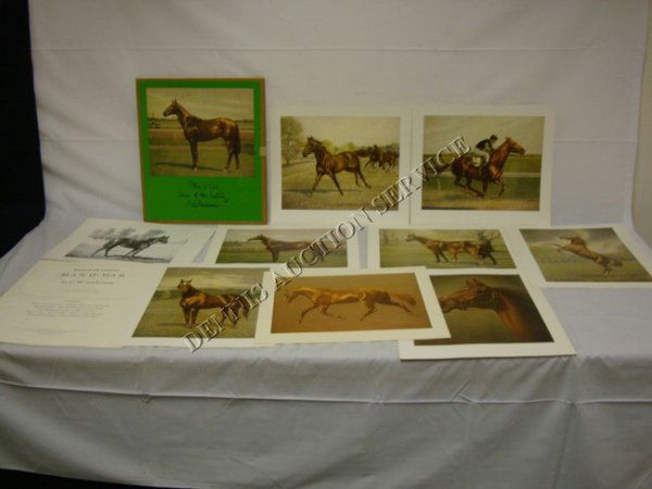 FOLIO OF PRINTS BY C.W. ANDERSON, MAN O'WAR, HORS: FOLIO OF PRINTS BY C.W. ANDERSON, MAN O'WAR, HORSE OF THE CENTURY; 8 COLOR PRINTS & 1 BLACK & WHITE PRINT; IMAGES INCLUDING BORDER ARE 16 IN X 13 3/4 IN